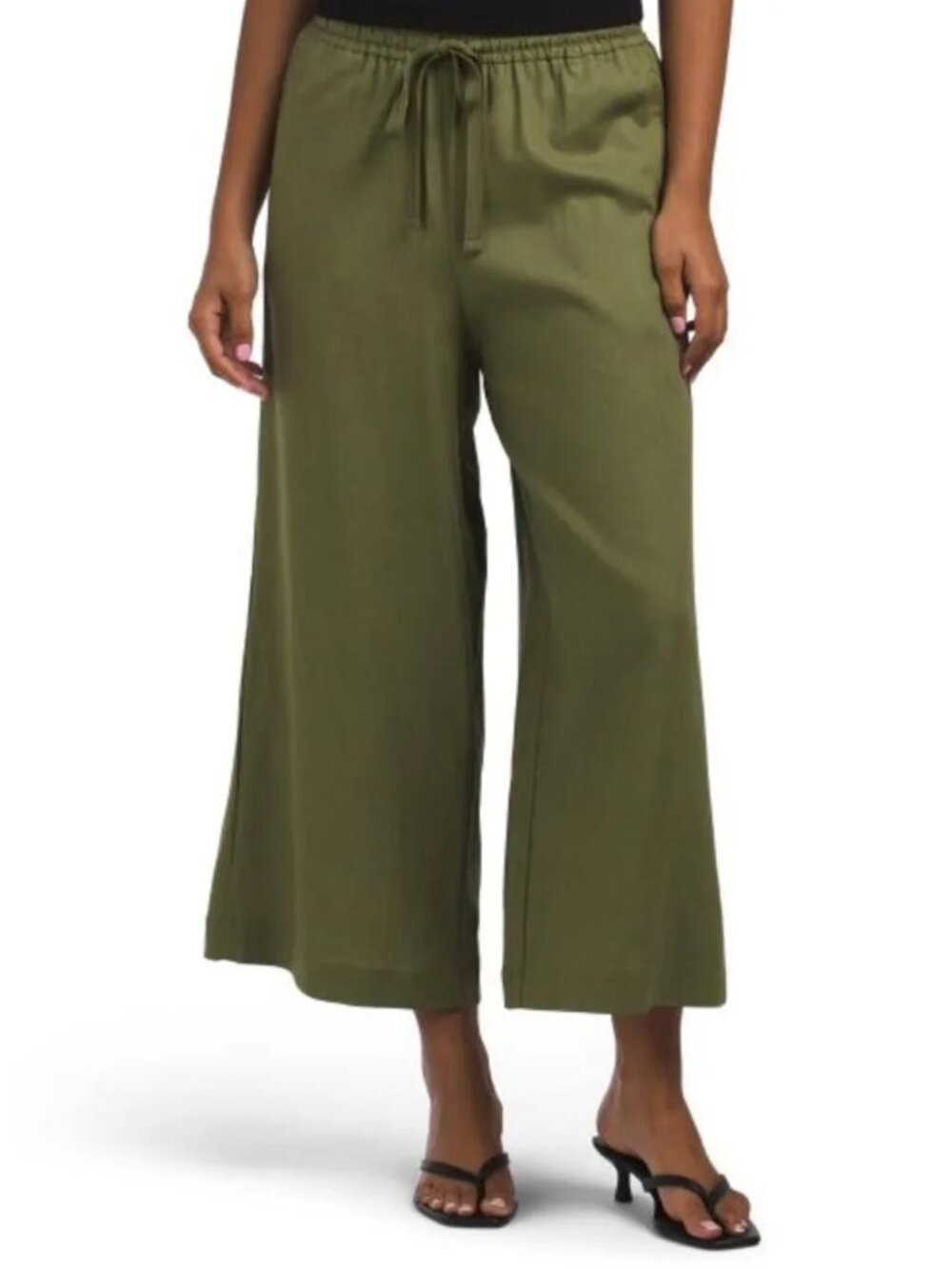 Max Studio London Linen Blend Avocado Moss Green Wide Leg Cropped Pants Size M